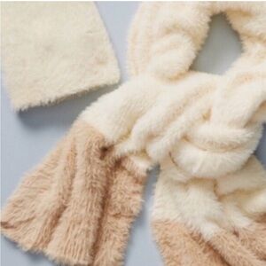 Anthropologie Cozy Faux Fur Scarf in Cream and Light Brown taupe tan beige